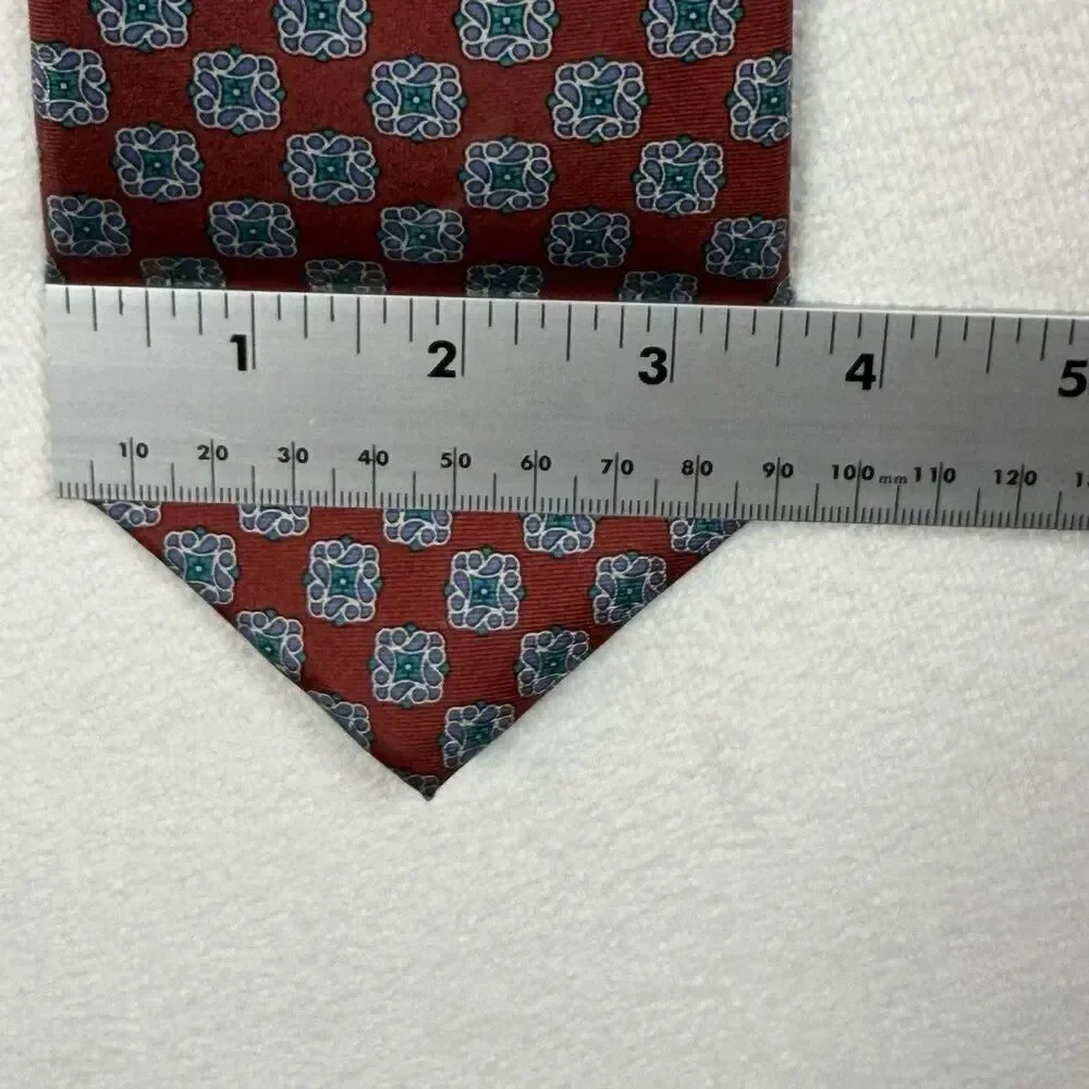 Christian Dior Silk Tie Red Blue Geometric Medallion Made USA Italy Classic 3.5